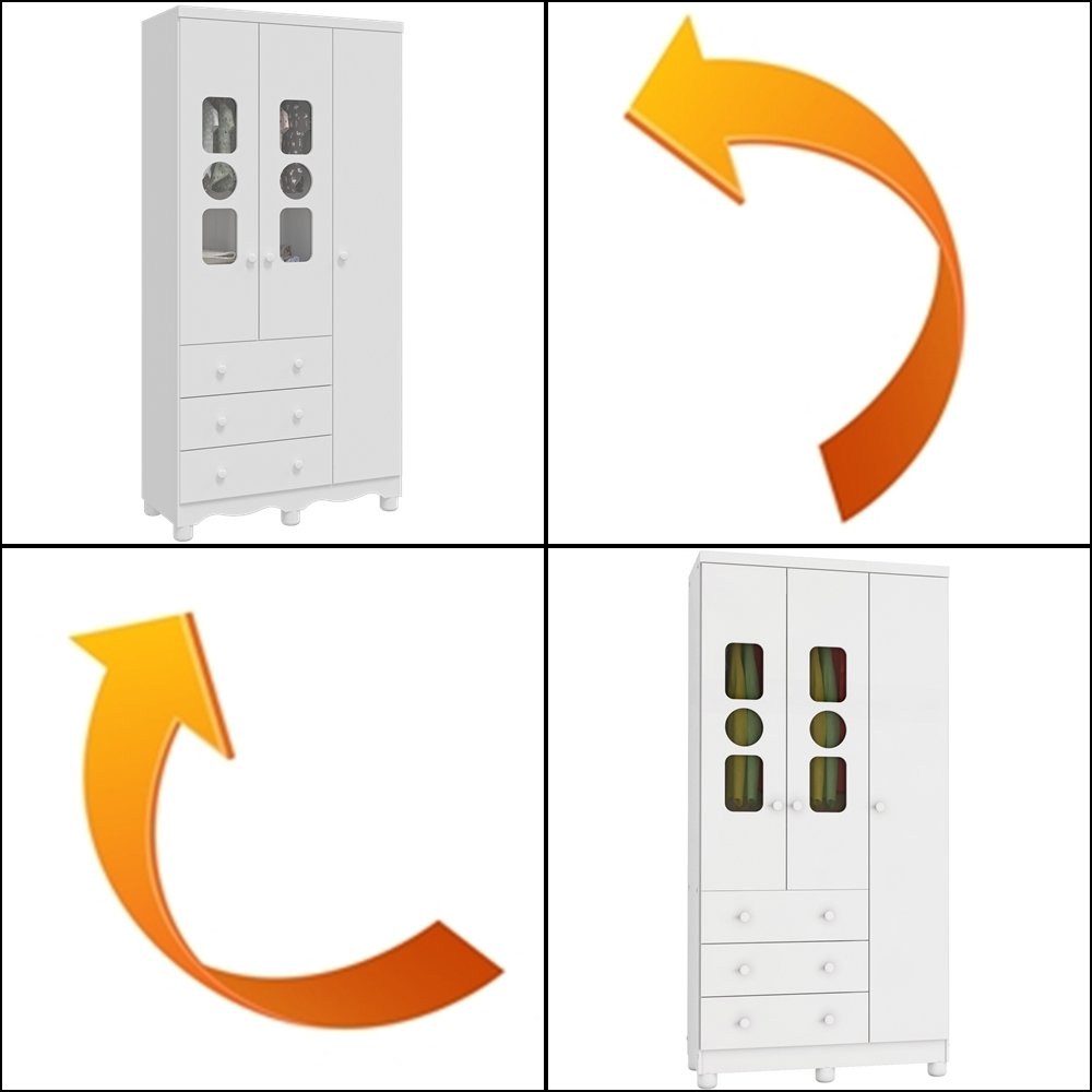 Guarda-Roupa 3 Portas Tedy Branco Brilho - PEROBA MÓVEIS - Imagem 2