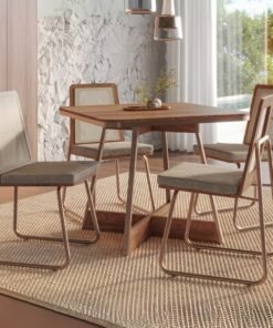 Mesa Átria 1593 Quadrada 90 Rosê Cobre/Nogal Freijó com 4 Cadeiras Wood 1751 Rosê Cobre/Areia/Freijó - CARRARO