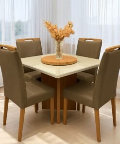 Mesa Salinas 120 Cinamomo/Off White com 4 Cadeiras Priscila Veludo Marrom 1011 – AVALON DECOR + CARVALHO DECOR