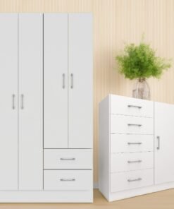 Guarda-Roupa 4 Portas Panamá 4002 + Cômoda 5 Gavetas Sapateira Miami Branco - FELLICCI