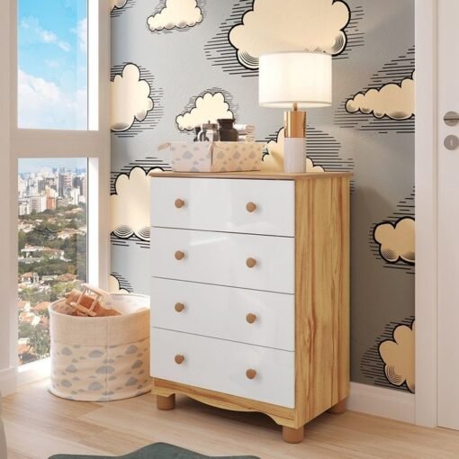 Cômoda Junior New Simples Branco Brilho/Amêndoa - PEROBA MÓVEIS