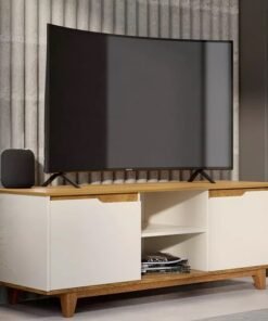 Rack Bancada até 55" Flow Off White/Freijó - EJ MÓVEIS