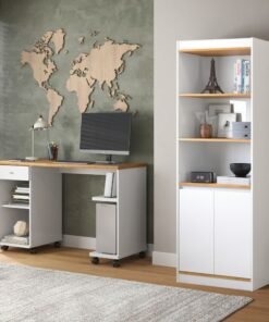Mesa para Computador Million + Armário Multiuso Encanto Branco/Cinamono – PATRIMAR
