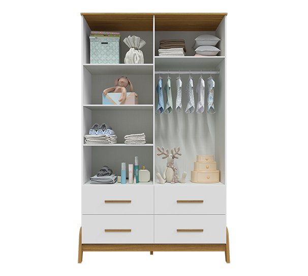 Guarda-Roupa 4 Portas + Cômoda + Berço Guti Retrô Branco Brilho/Amêndoa - PEROBA MÓVEIS - Imagem 4