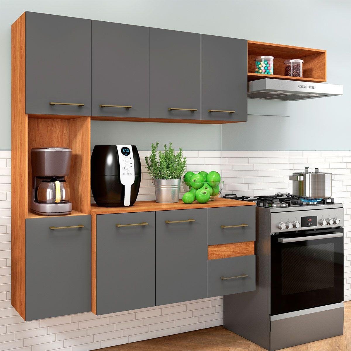 Cozinha Suspensa Mila CM16 1,80 m Cinamomo/Grafite - FELLICCI