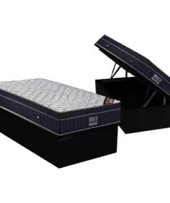 Colchão Solteiro Airtech Progressive D26 + Base Box Baú Corino Preto – ORTOBOM + ALTO NÍVEL CAMAS E COLCHÕES