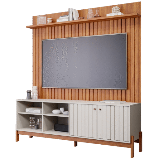 Painel até 70" Trend Cinamono + Bancada Holanda Off White/Cinamono - PERMÓBILI - Imagem 2