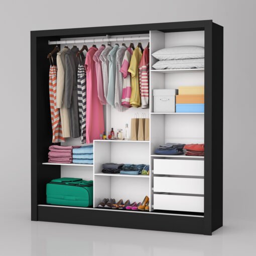 Guarda-Roupa Dubai/Santiago Premium(3 Portas espelhadas) 1,79 m Preto – CARIOCA MÓVEIS - Imagem 2