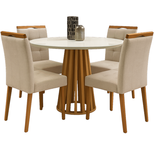 Mesa Redonda Berlim 100 Cinamono/Off White com 4 Cadeiras Sophia Linho Bege 200 – CEL MÓVEIS + WM DECOR - Imagem 3