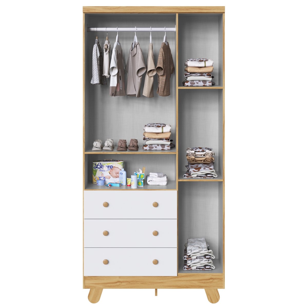 Guarda-Roupa 3 Portas Pingo Amêndoa/Branco Brilho – PEROBA MÓVEIS - Imagem 2