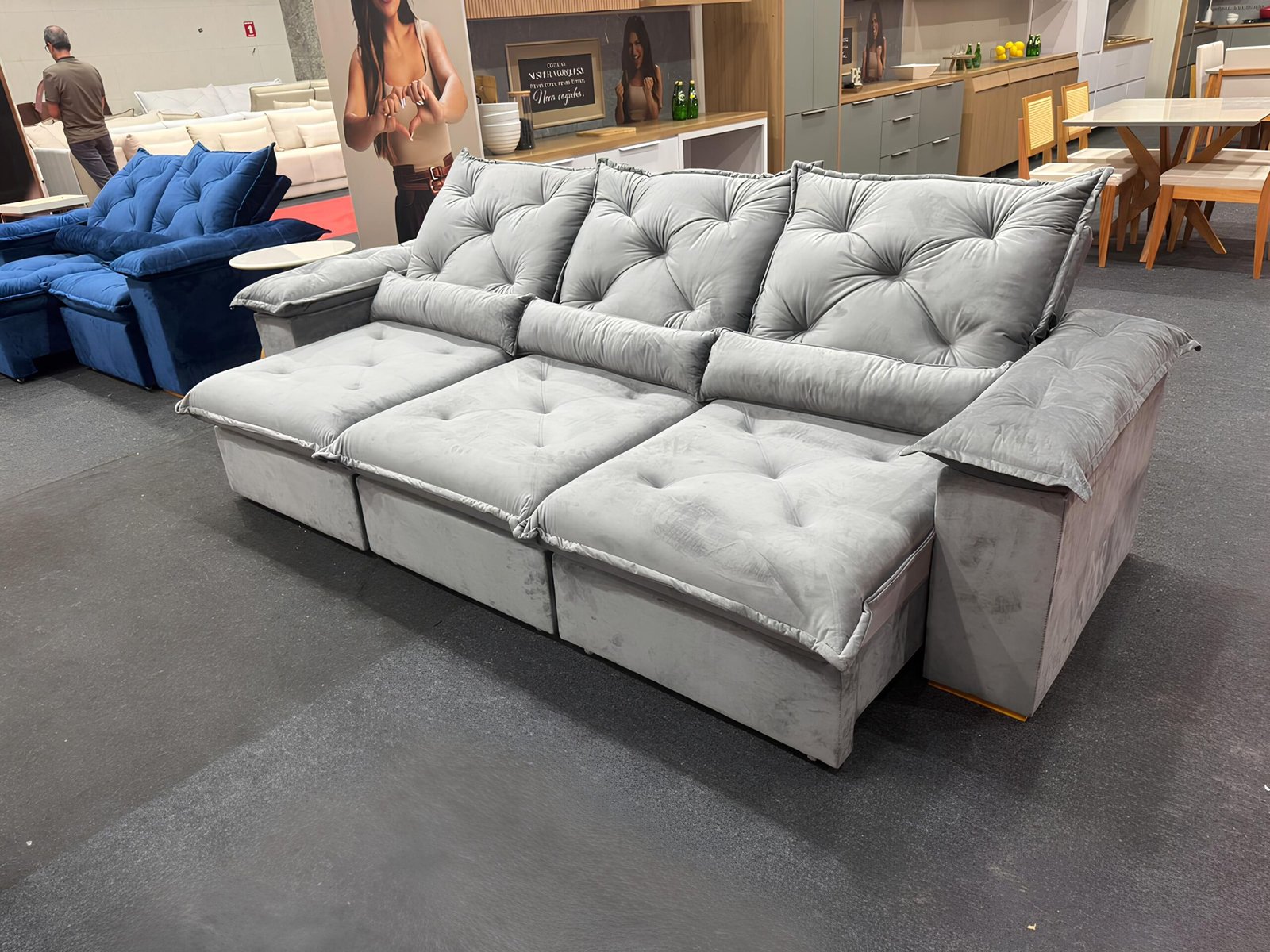 Sofá Retrátil e Reclinável Porto Madero 2,75 m Veludo Cinza Grafite - IMPERIAL DECOR - Imagem 2