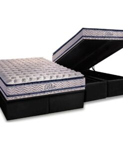 Colchão Queen Blue + Base Box Baú Corino Preto – PAROPAS + ALTO NÍVEL CAMAS E COLCHÕES