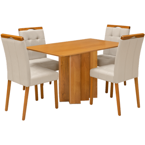 Mesa Recife 120 Cinamono Laminado com 4 Cadeiras Sophia Veludo Bege – CEL MÓVEIS + WM DECOR - Imagem 3