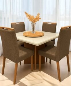 Mesa Salinas 120 Cinamomo/Off White com 4 Cadeiras Priscila Veludo Marrom 1015 – AVALON DECOR + CARVALHO DECOR