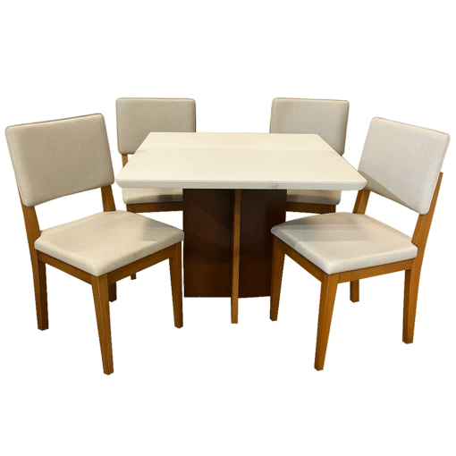 Mesa Salinas 90 Cinamomo/Off White com 4 Cadeiras Pérola Linho Bege– AVALON DECOR + DOBUÊ MOVELARIA - Imagem 3