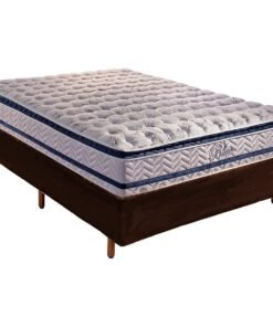 Colchão Casal Blue D33 + Base Box Simples Corino Marrom – PAROPAS + ALTO NÍVEL CAMAS E COLCHÕES