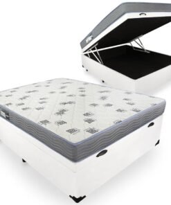 Colchão Casal Light D33 + Base Box Baú Branco - ORTOBOM + BIOSTAR
