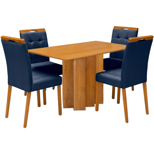 Mesa Recife 120 Cinamono Laminado com 4 Cadeiras Sophia Veludo Azul – CEL MÓVEIS + WM DECOR - Imagem 3
