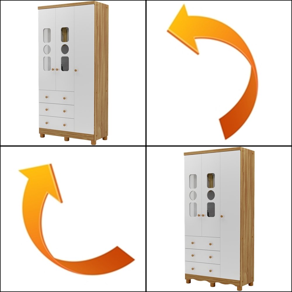 Guarda-Roupa 3 Portas Tedy Branco Brilho/Amêndoa - PEROBA MÓVEIS - Imagem 2