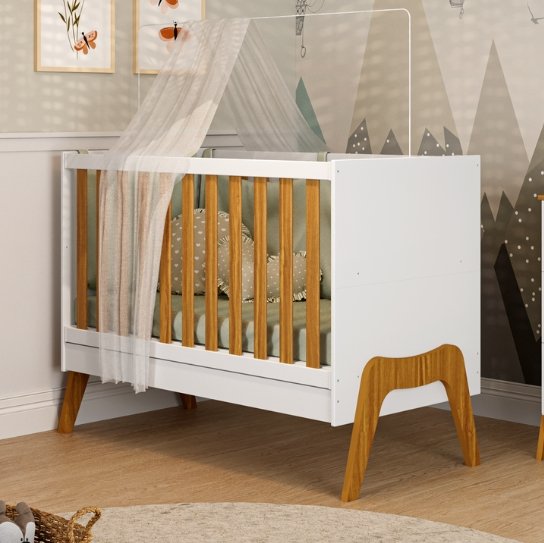 Berço Guti Retrô Americano Branco Brilho/Amêndoa - PEROBA MÓVEIS