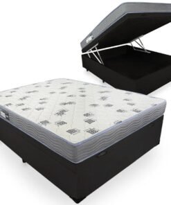 Colchão Casal Light D33 + Base Box Baú Preto - ORTOBOM + BIOSTAR