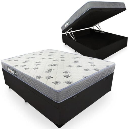 Colchão Casal Light D33 + Base Box Baú Preto - ORTOBOM + BIOSTAR