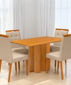 Mesa Recife 120 Cinamono Laminado com 4 Cadeiras Sophia Linho Bege 200 – CEL MÓVEIS + WM DECOR