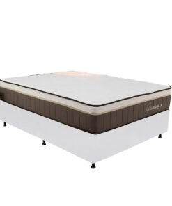 Colchão Casal Rondopremium Plus + Base Box Simples Corino Branco – RONDOMÓVEIS + ALTO NÍVEL CAMAS E COLCHÕES