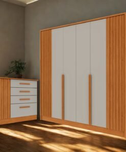 Guarda-Roupa 6 Portas + Cômoda Guarani/Chade Ripado Cinamono/Off White - TCIL