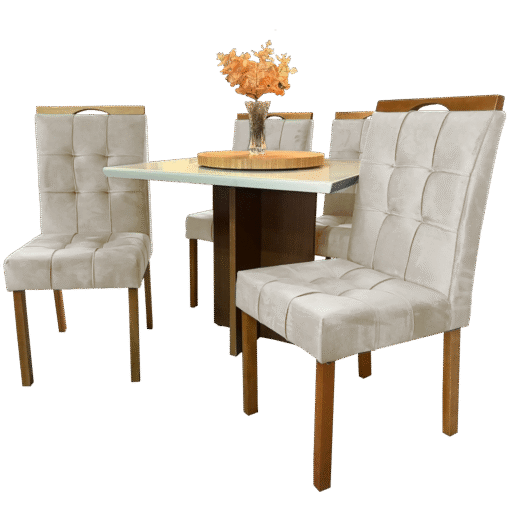 Mesa Salinas 120 Cinamomo/Off White com 4 Cadeiras Sophia Veludo Bege – AVALON DECOR + WM DECOR - Imagem 3