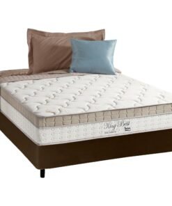 Colchão Casal King Best D28 + Base Box Simples Corino Marrom – ANJOS COLCHÕES + ALTO NÍVEL CAMAS E COLCHÕES