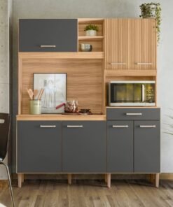 Kit Cozinha Yara 1,60 m Freijó/Chumbo/Ripado - NICIOLI