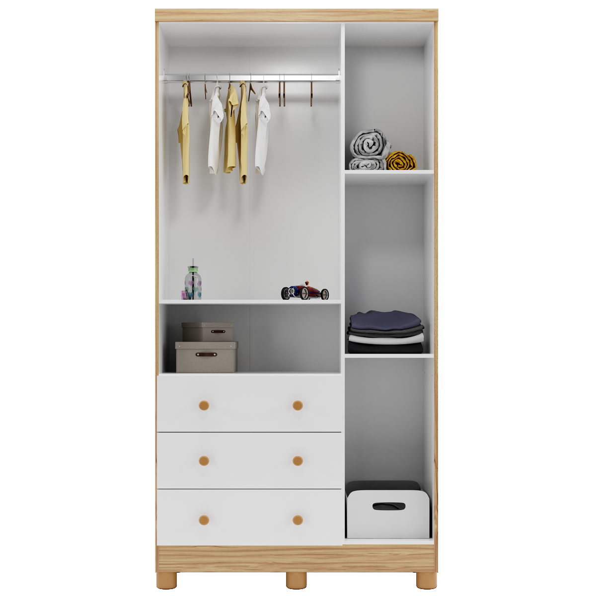 Guarda-Roupa 3 Portas Tedy Branco Brilho/Amêndoa - PEROBA MÓVEIS - Imagem 5