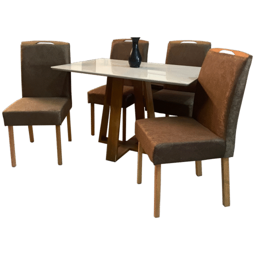 Mesa Pedro 120 Mel/Off White com 4 Cadeiras Priscila Imbuia Mel Veludo Marrom 1014 – ART ASSENTOS + AVALON DECOR - Imagem 2