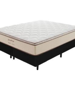 Colchão Queen Bali D33 + Base Box Simples Corino Preto – PRORELAX + ALTO NÍVEL CAMAS E COLCHÕES