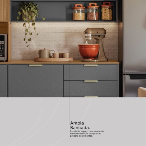 Cozinha Completa com Balcão Alba Amêndola/Grafito Prime TX - DEMÓBILE - Imagem 8
