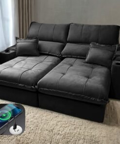 Sofá Retrátil e Reclinável Zeus/Afrodite 2,90 m Preto - ZARAT ESTOFADOS