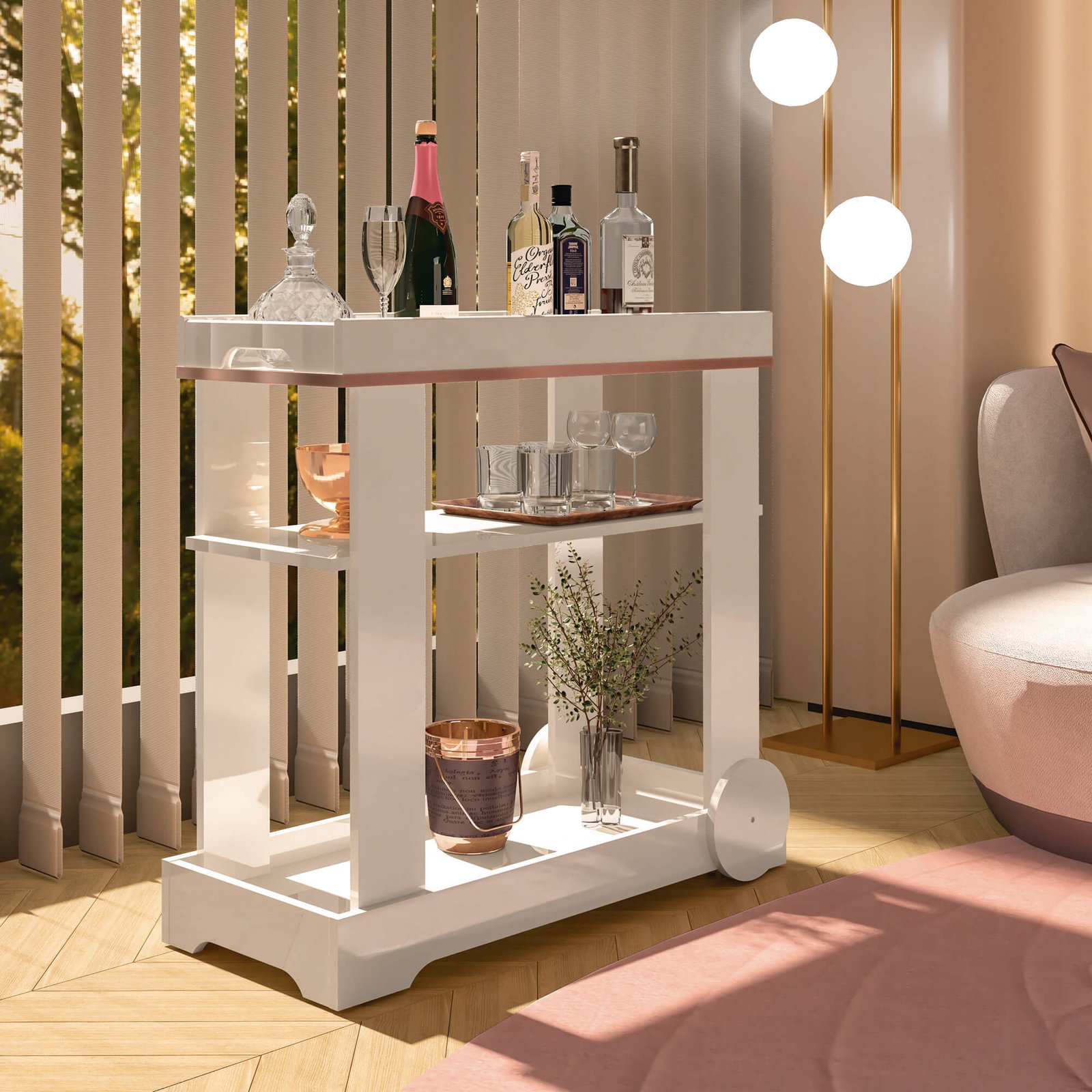 Carrinho Bar Rosé Off White - ARTELY