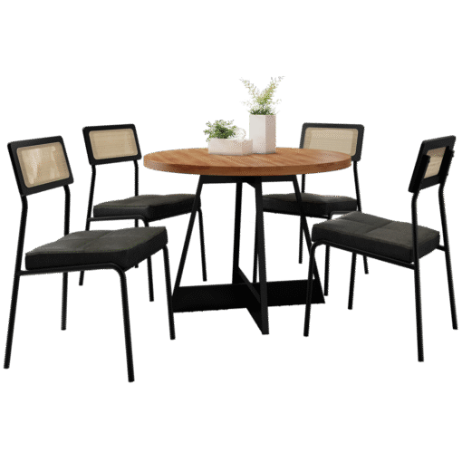 Mesa Átria 1594 Redonda 100 Preto/Nogal com 4 Cadeiras Lux 1741 Preto/Linho Grafite/Corino Preto - CARRARO MÓVEIS - Imagem 2