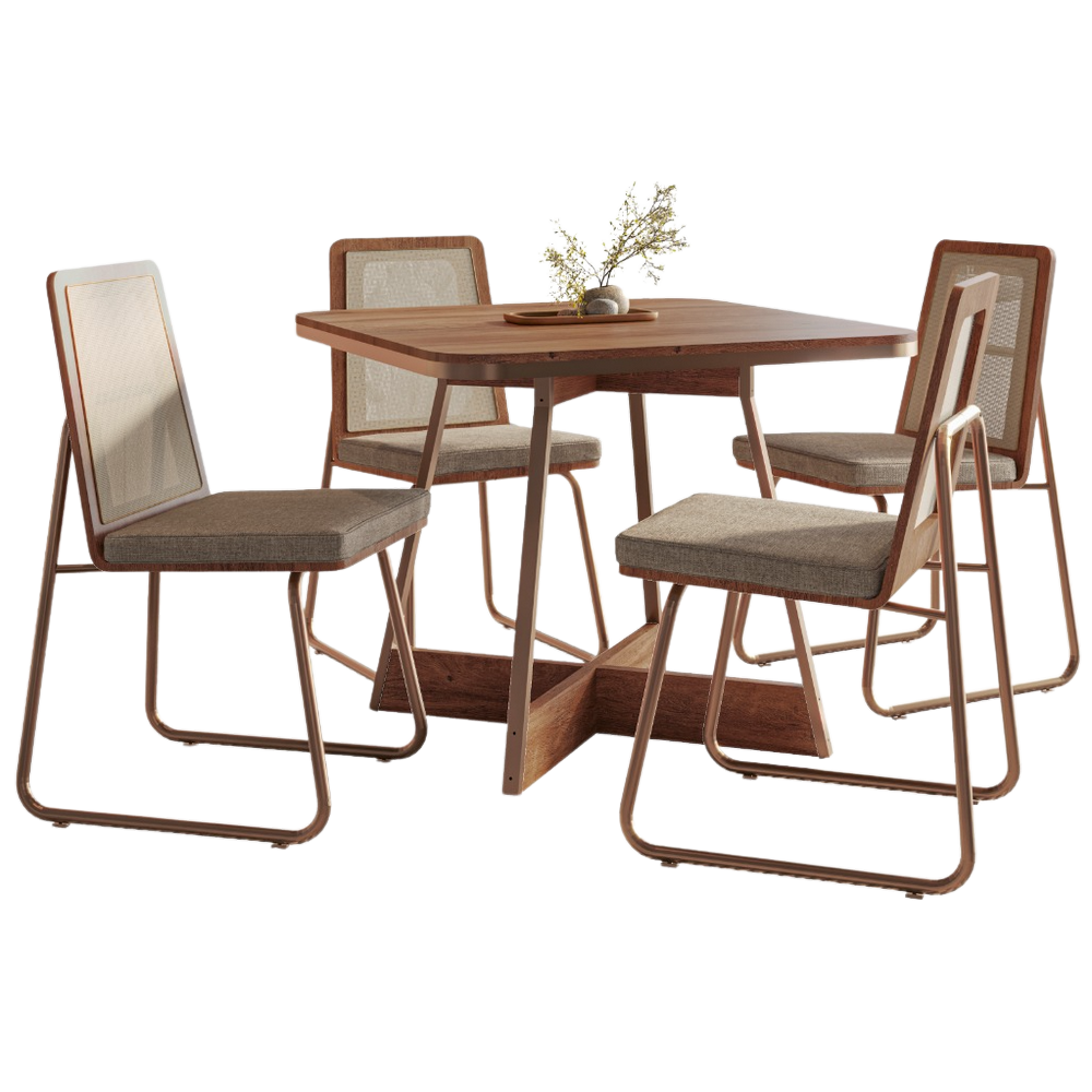 Mesa Átria 1593 Quadrada 90 Rosê Cobre/Nogal Freijó com 4 Cadeiras Wood 1751 Rosê Cobre/Areia/Freijó - CARRARO - Imagem 3