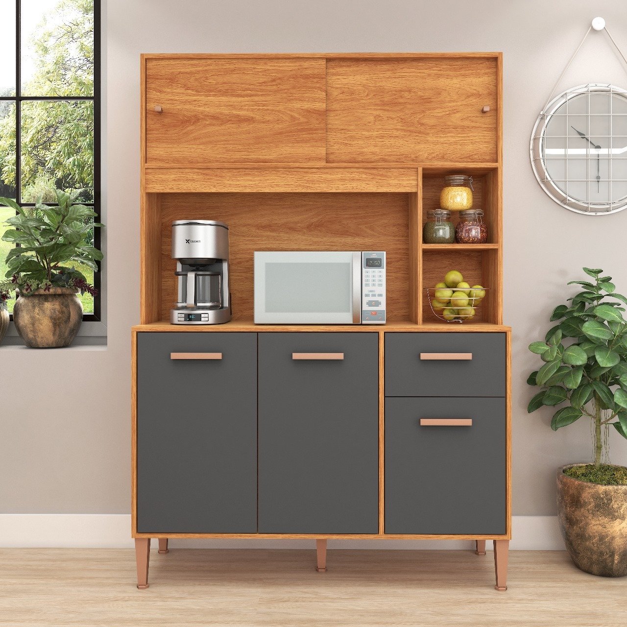 Kit Cozinha Pérola C212 1,20 m Cinamono/Grafite - FELLICCI