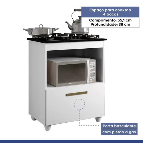 Balcão para Cooktop 4 Bocas Salvia Branco - KAIKI MÓVEIS - Imagem 4