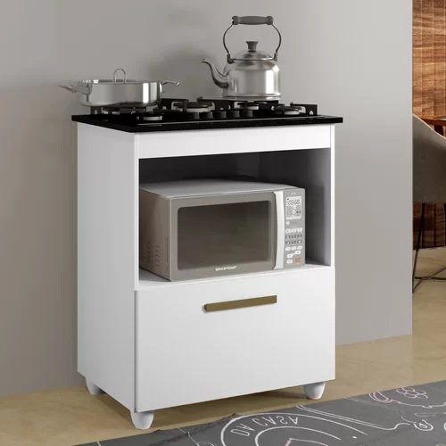 Balcão para Cooktop 4 Bocas Salvia Branco - KAIKI MÓVEIS
