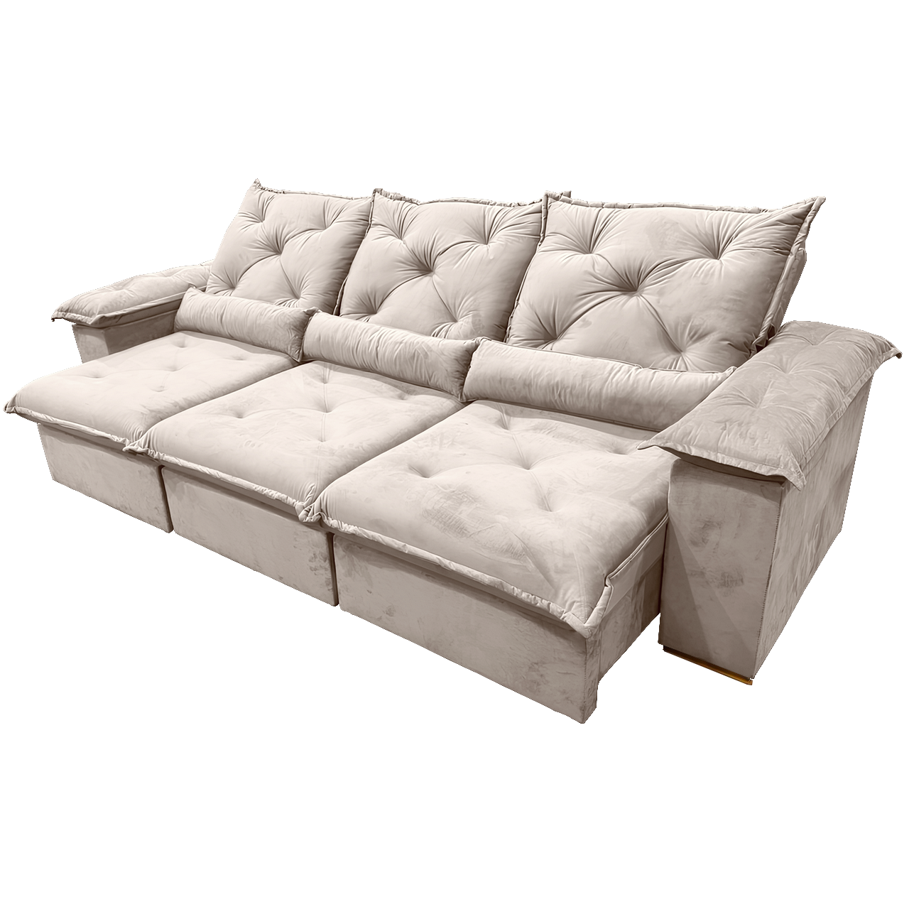 Sofá Retrátil e Reclinável Porto Madero 2,75 m Veludo Bege - IMPERIAL DECOR - Imagem 2
