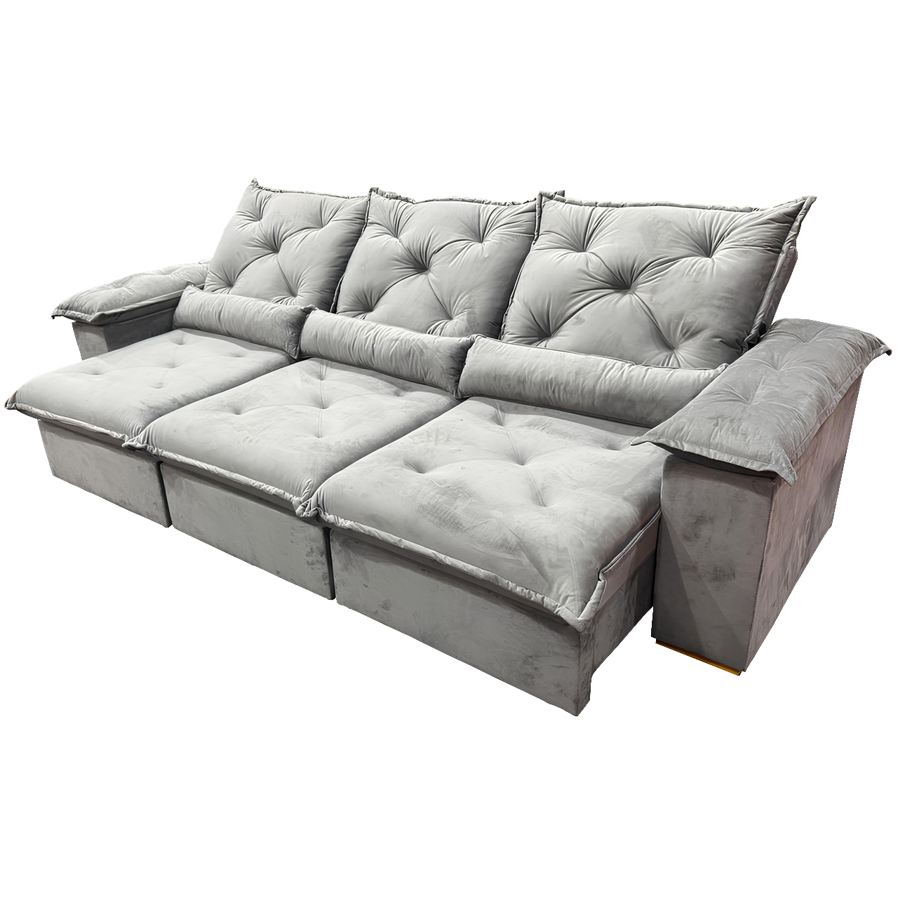 Sofá Retrátil e Reclinável Porto Madero 2,75 m Veludo Cinza Grafite - IMPERIAL DECOR - Imagem 3