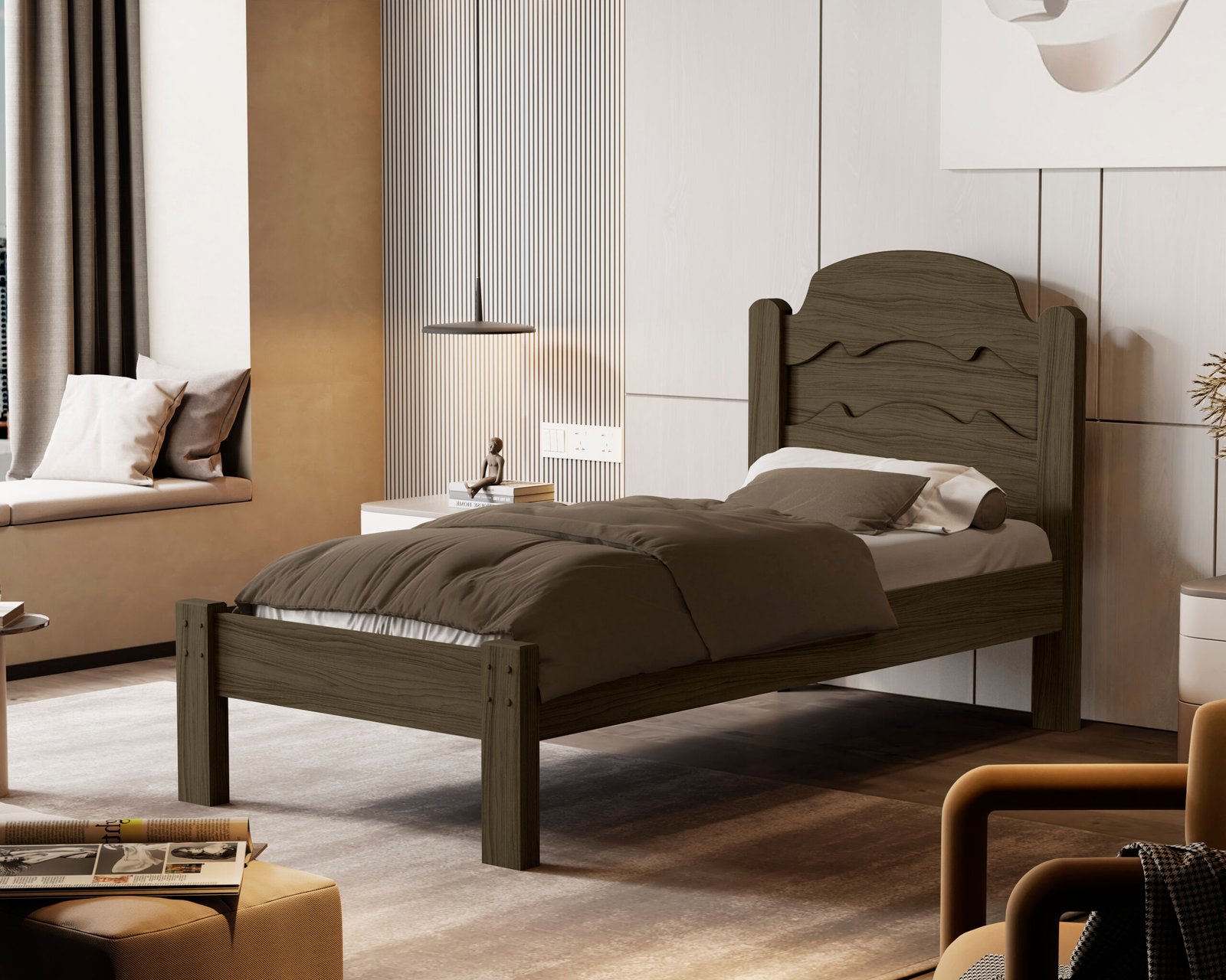 Cama Solteiro Íris Castanho Wood/Avelã/Castanho Wood - MADEC/VJ MÓVEIS - Imagem 4