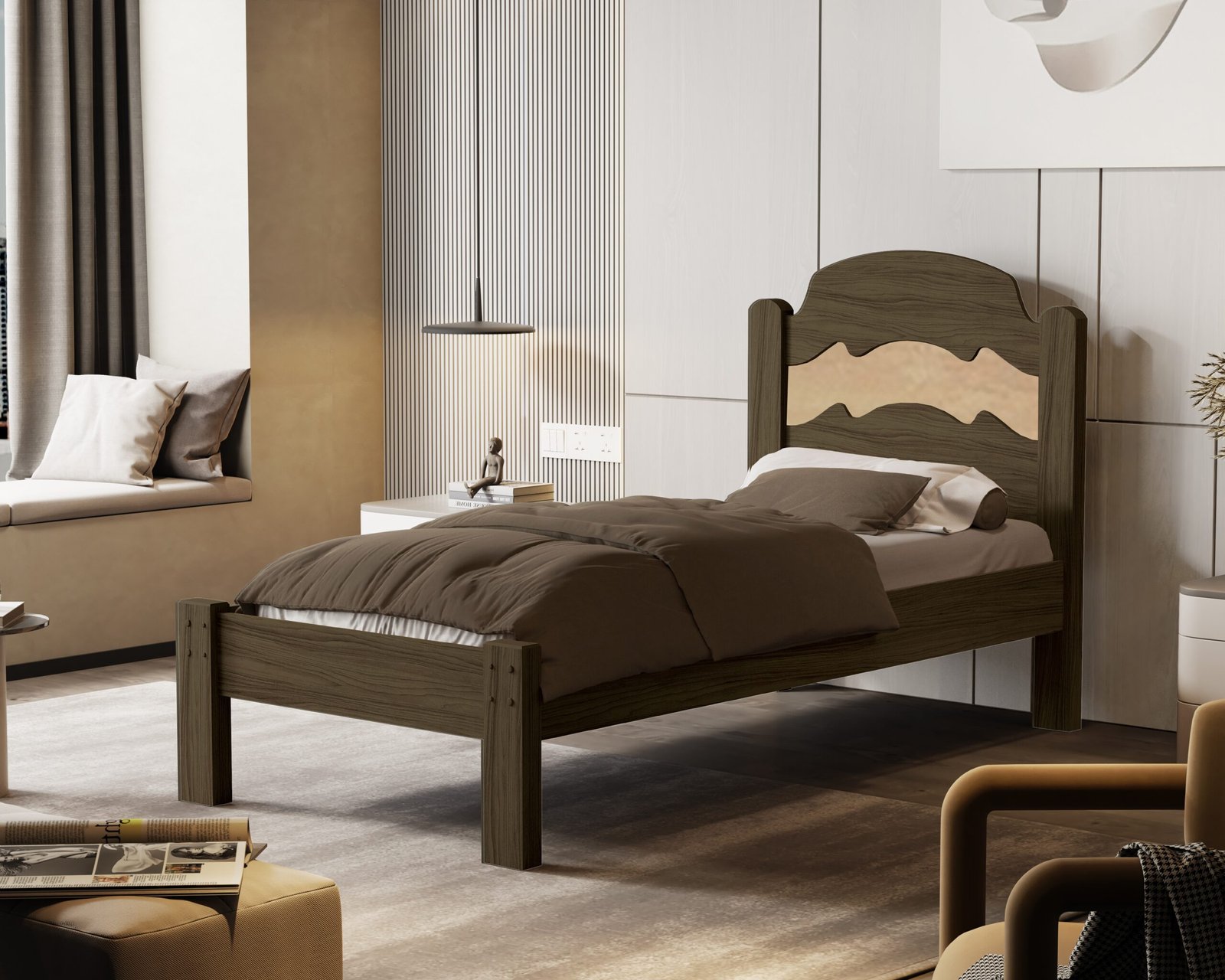 Cama Solteiro Íris Castanho Wood/Avelã/Castanho Wood - MADEC/VJ MÓVEIS - Imagem 2