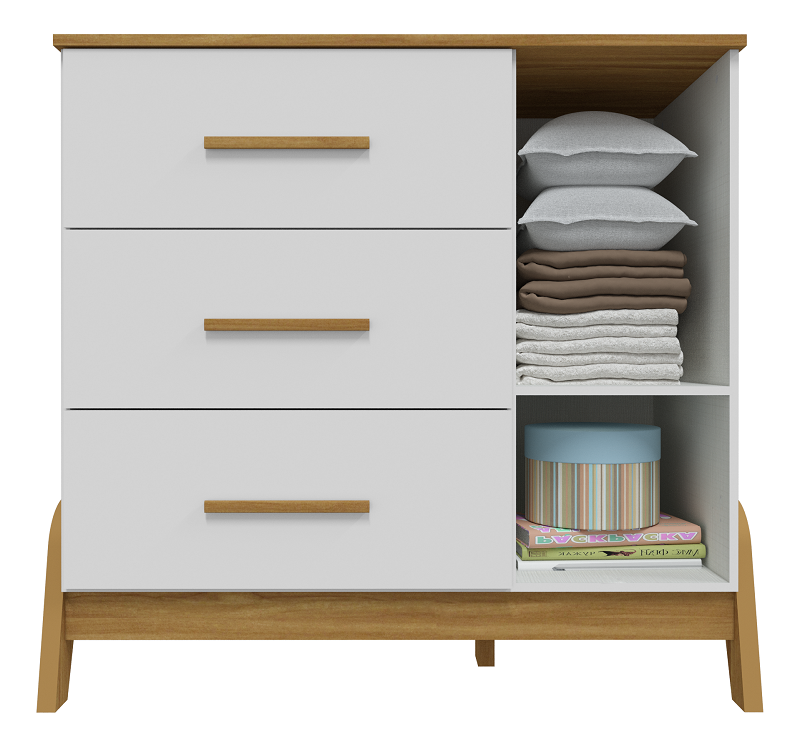 Guarda-Roupa 4 Portas + Cômoda + Berço Guti Retrô Branco Brilho/Amêndoa - PEROBA MÓVEIS - Imagem 11