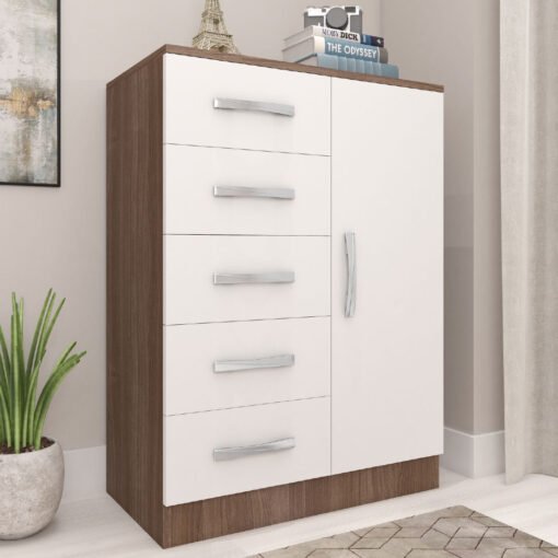 Cômoda 5 Gavetas com Sapateira Pop Lara CO65 Teka/Branco - FELLICCI