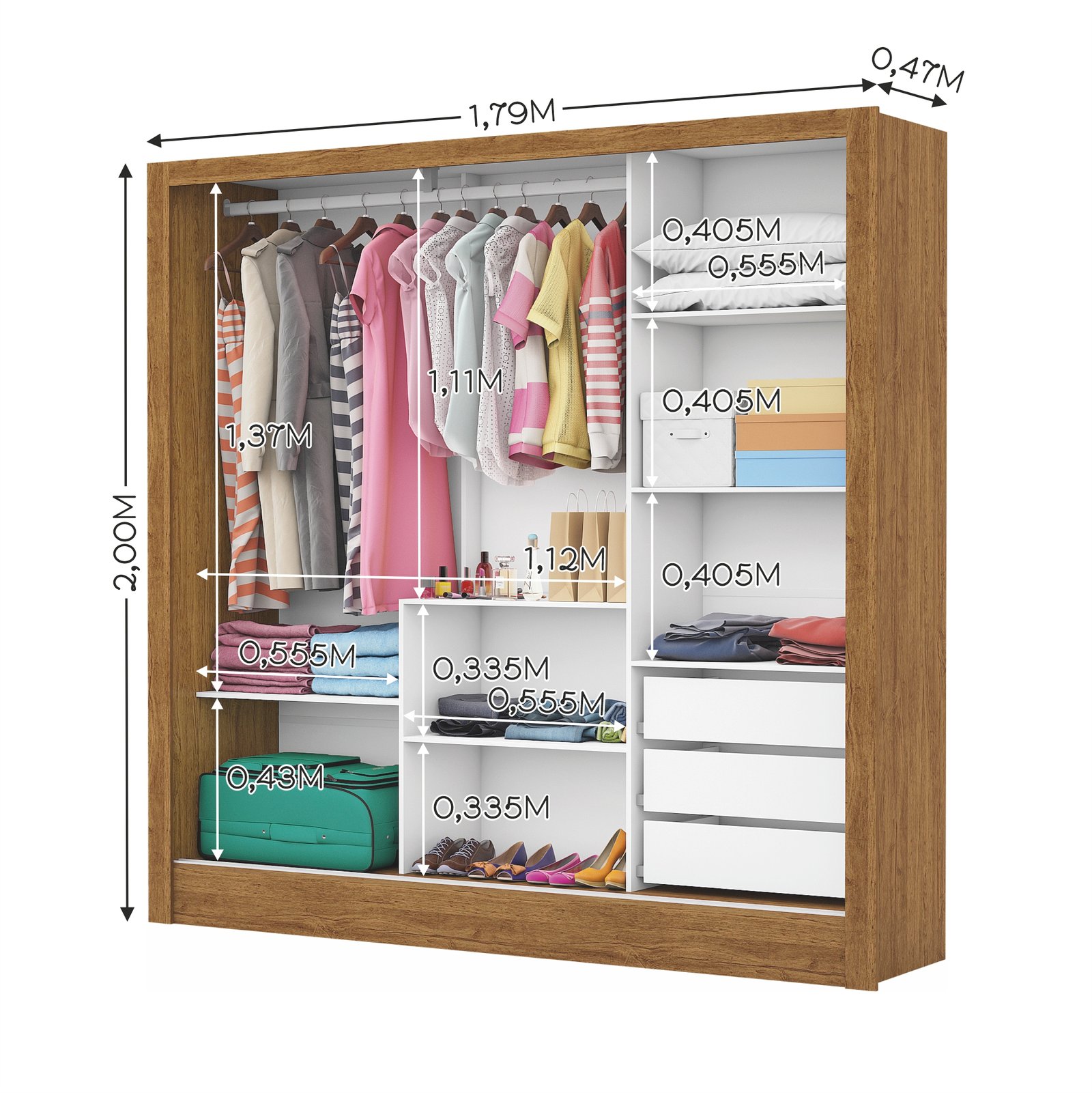 Guarda-Roupa 3 Portas Dubai/Santiago Plus(1 Porta espelhada) 1,79 m Preto – CARIOCA MÓVEIS - Imagem 4